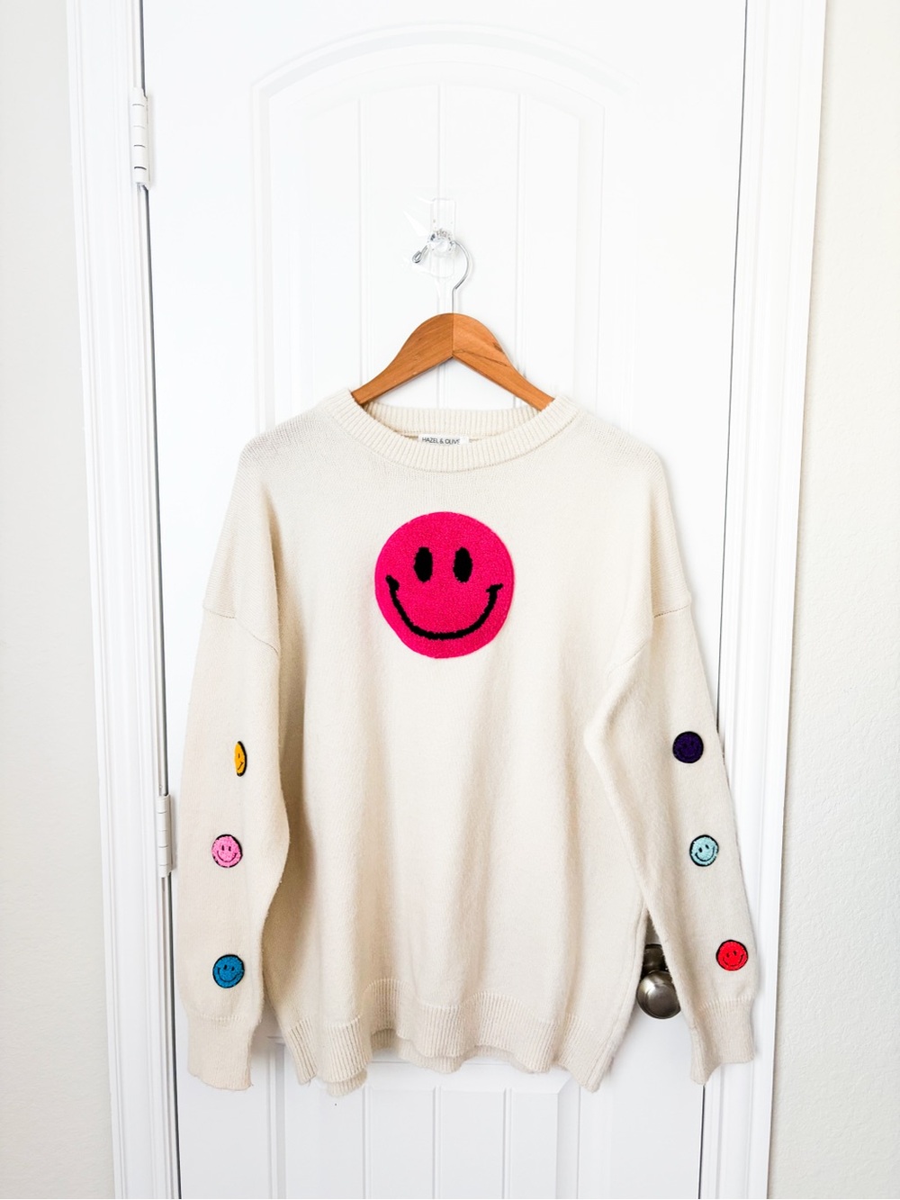 Hazel & Olive Oversized Smiley Face Sweater One Size